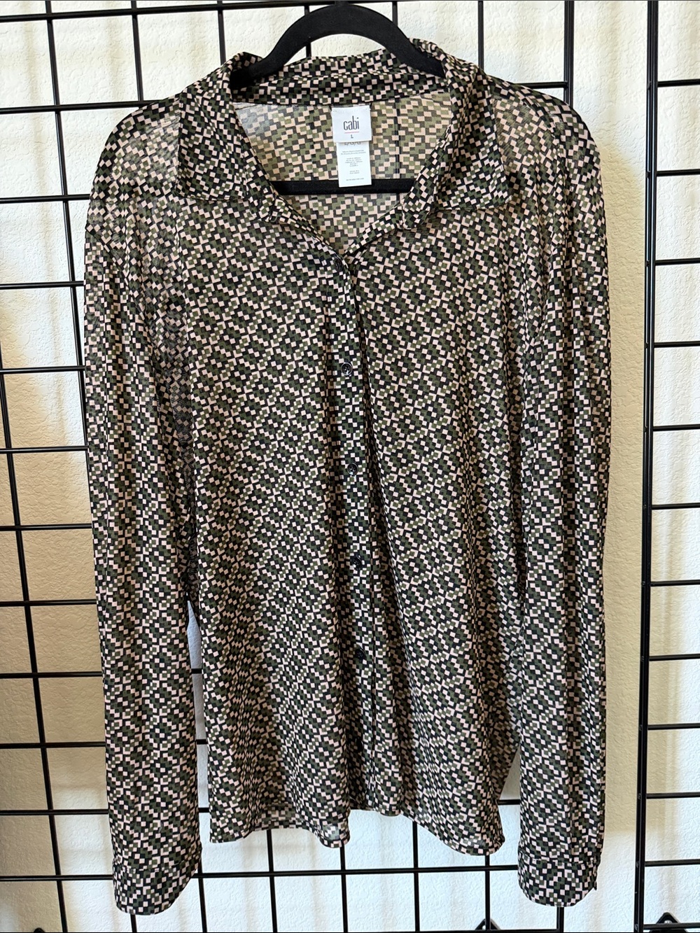 CAbi Geometric Button-Down Blouse - Black & Cream